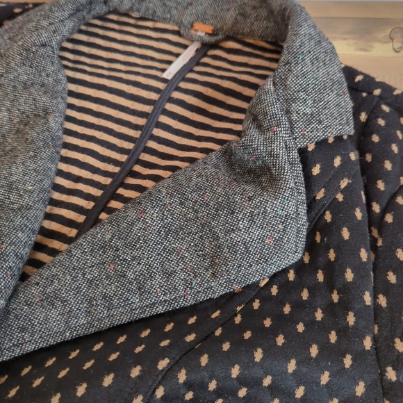 Free People Black Tan Quilted Polka Dot Knit Blazer Jacket - Picture 13 of 15